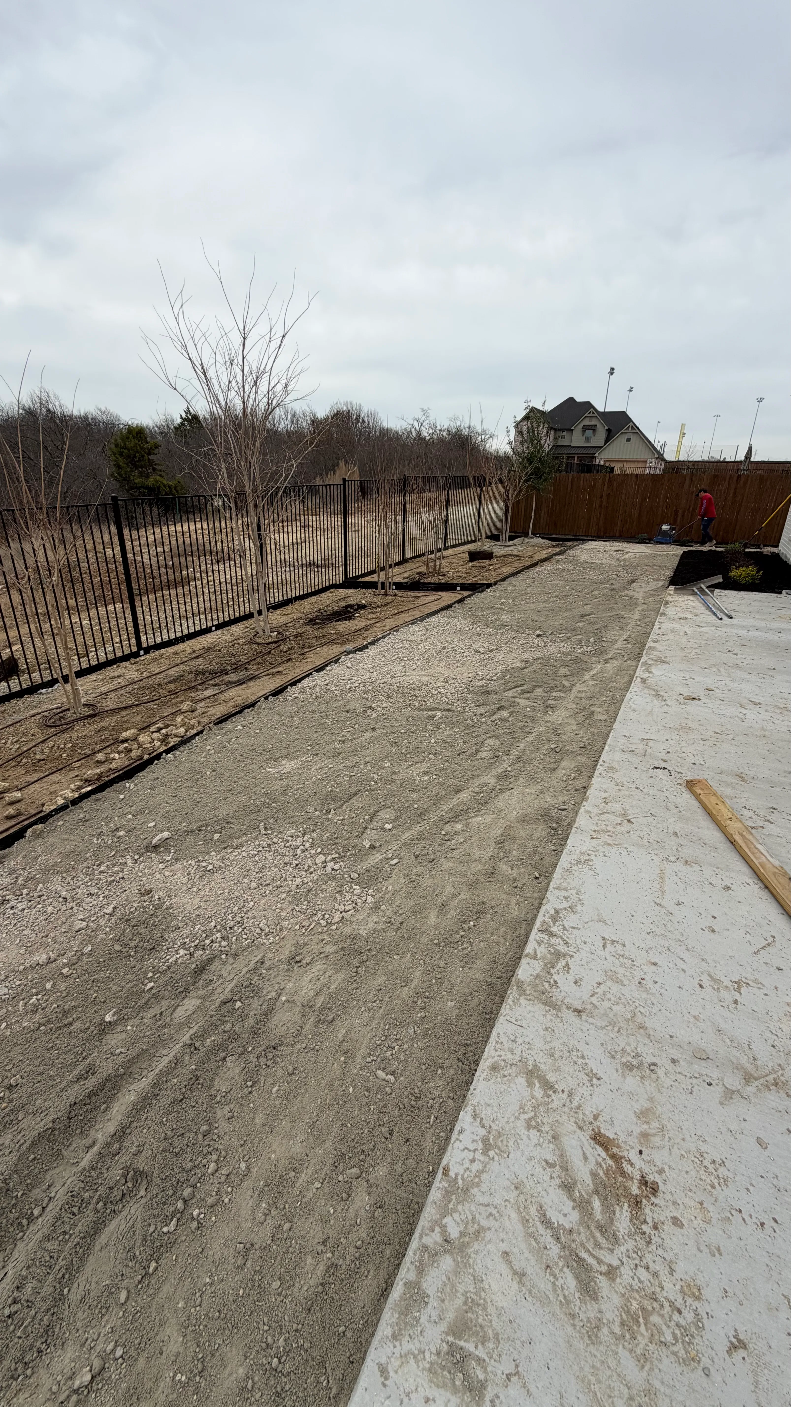 Before 1 — Parks of Aledo new build with Jobe Homes: a high-end greenbelt backyard built to enjoy, not maintain