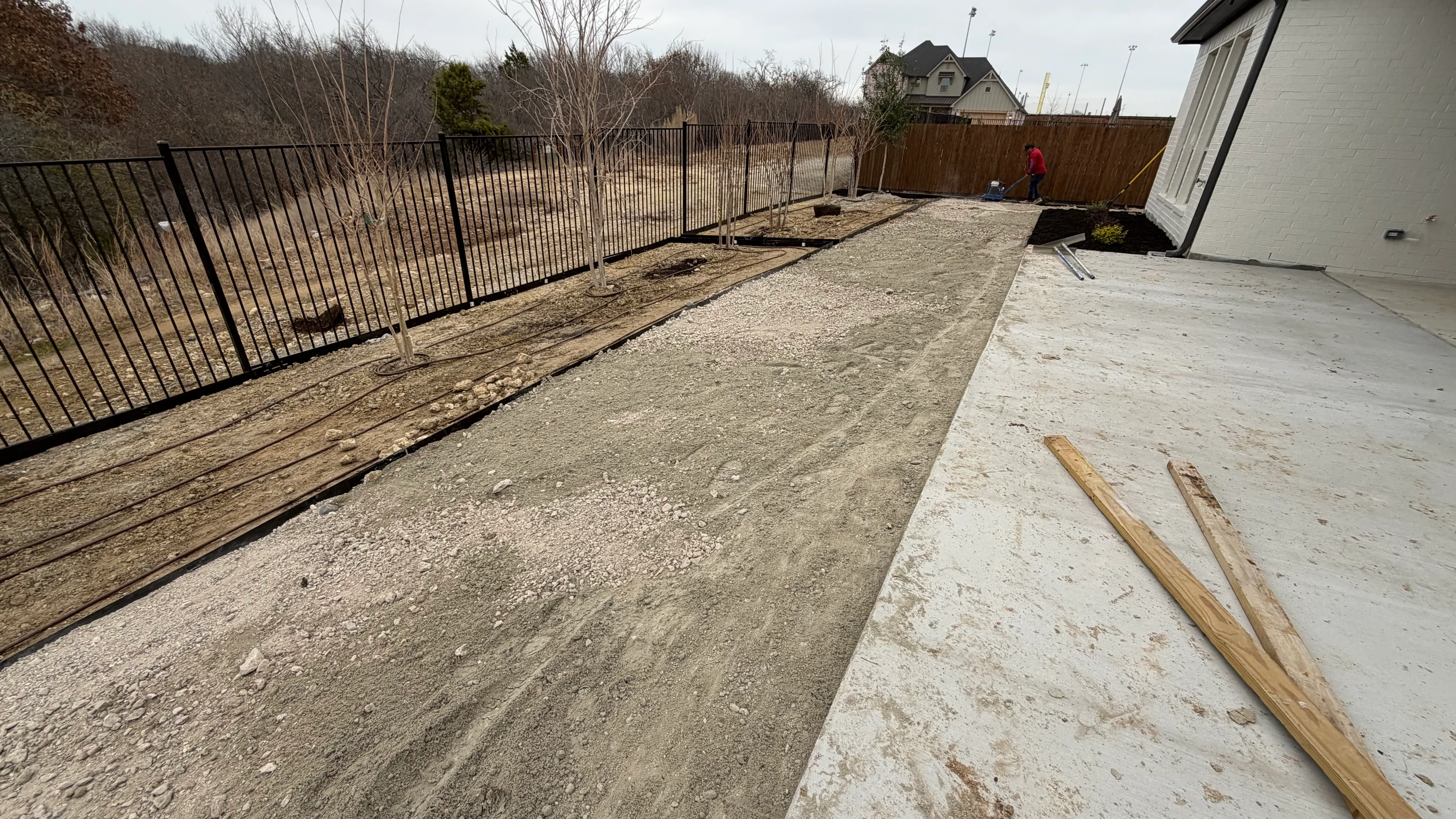Before 4 — Parks of Aledo new build with Jobe Homes: a high-end greenbelt backyard built to enjoy, not maintain