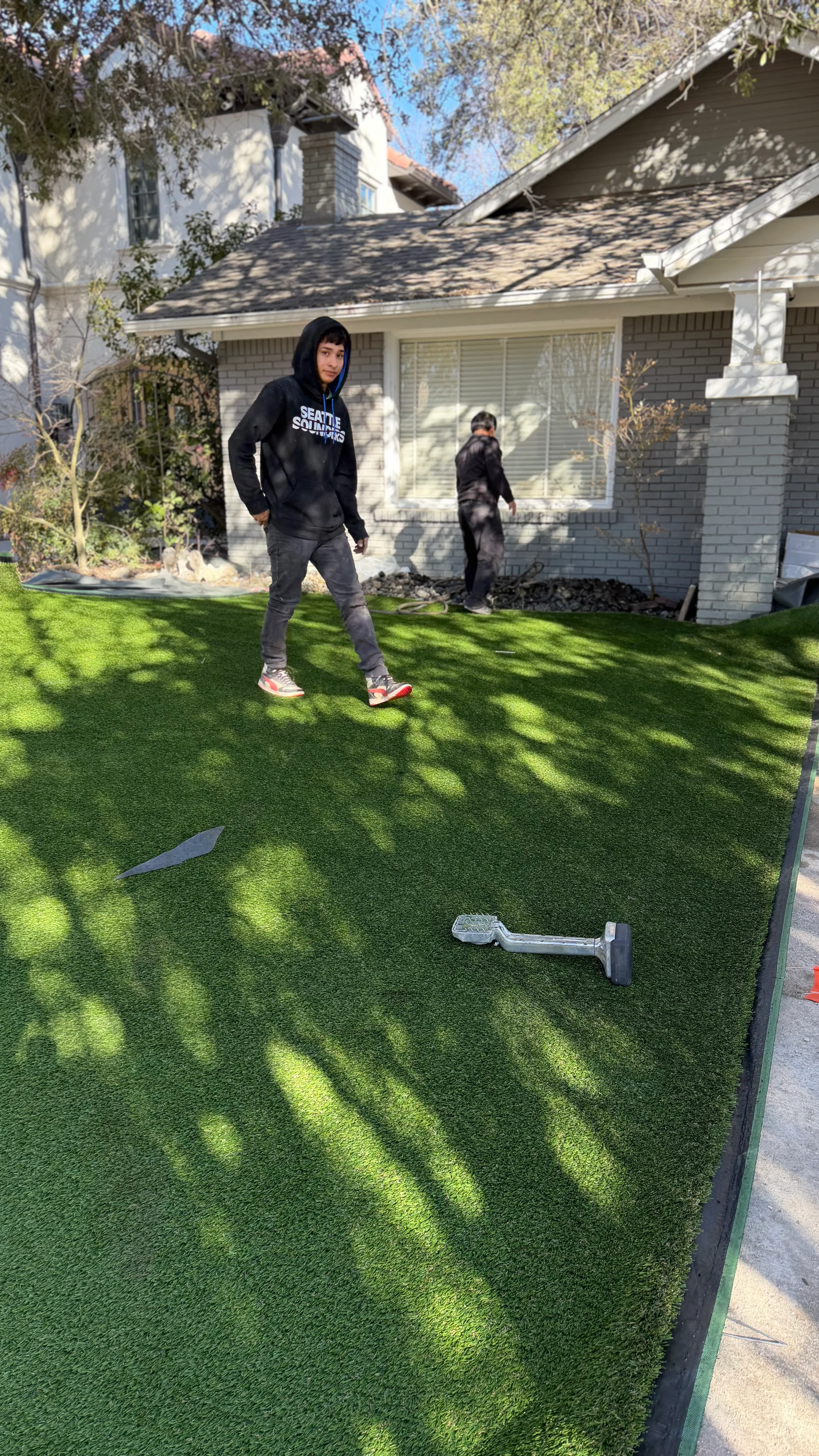 Construction 4 — Monticello front yard: 2,200 SF of turf under a mature Fort Worth tree canopy