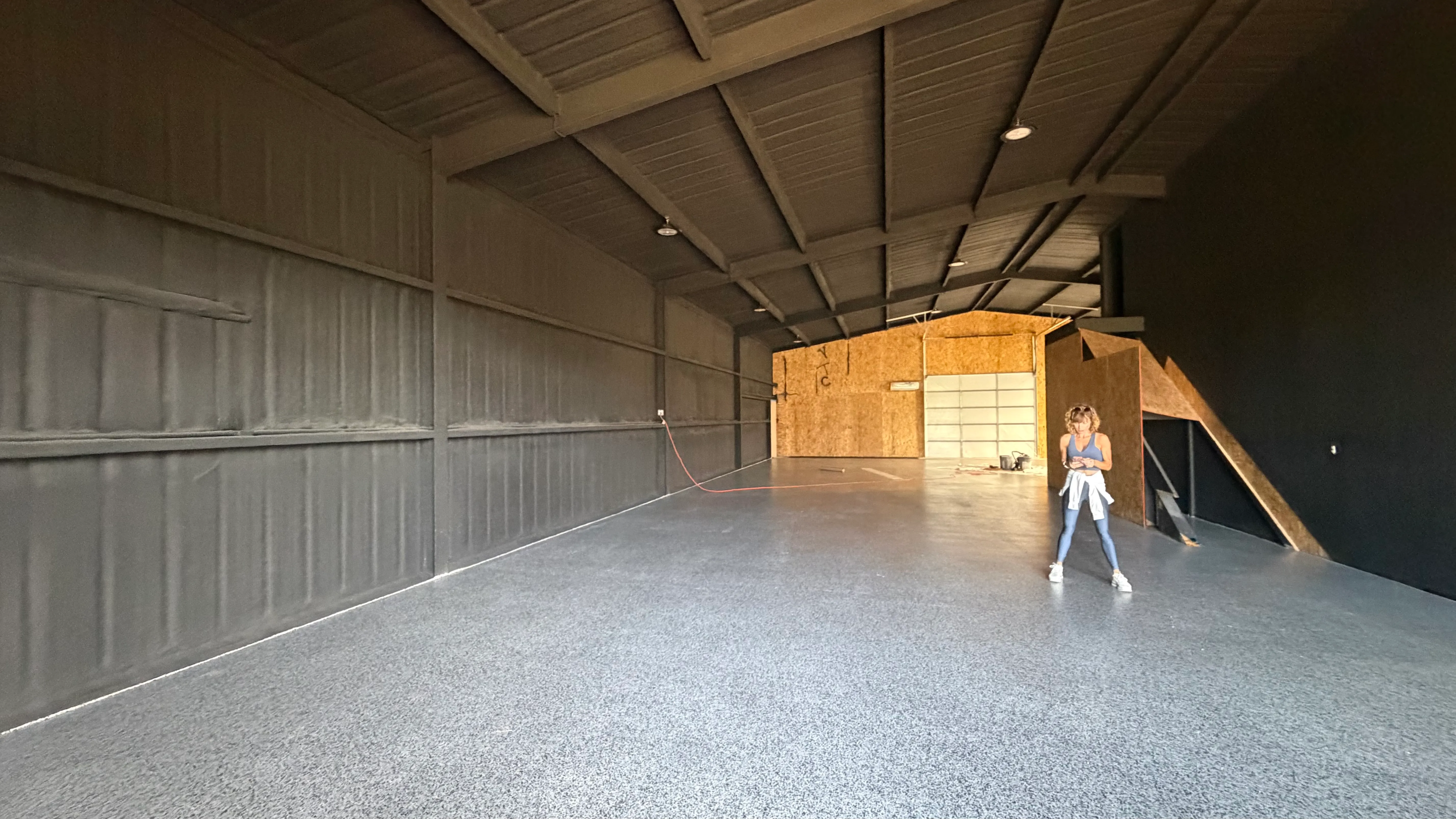 Before 2 — Aledo backyard barn batting cage: 70' full-length retractable Cimarron net, Performance Pro turf, clay batter's box