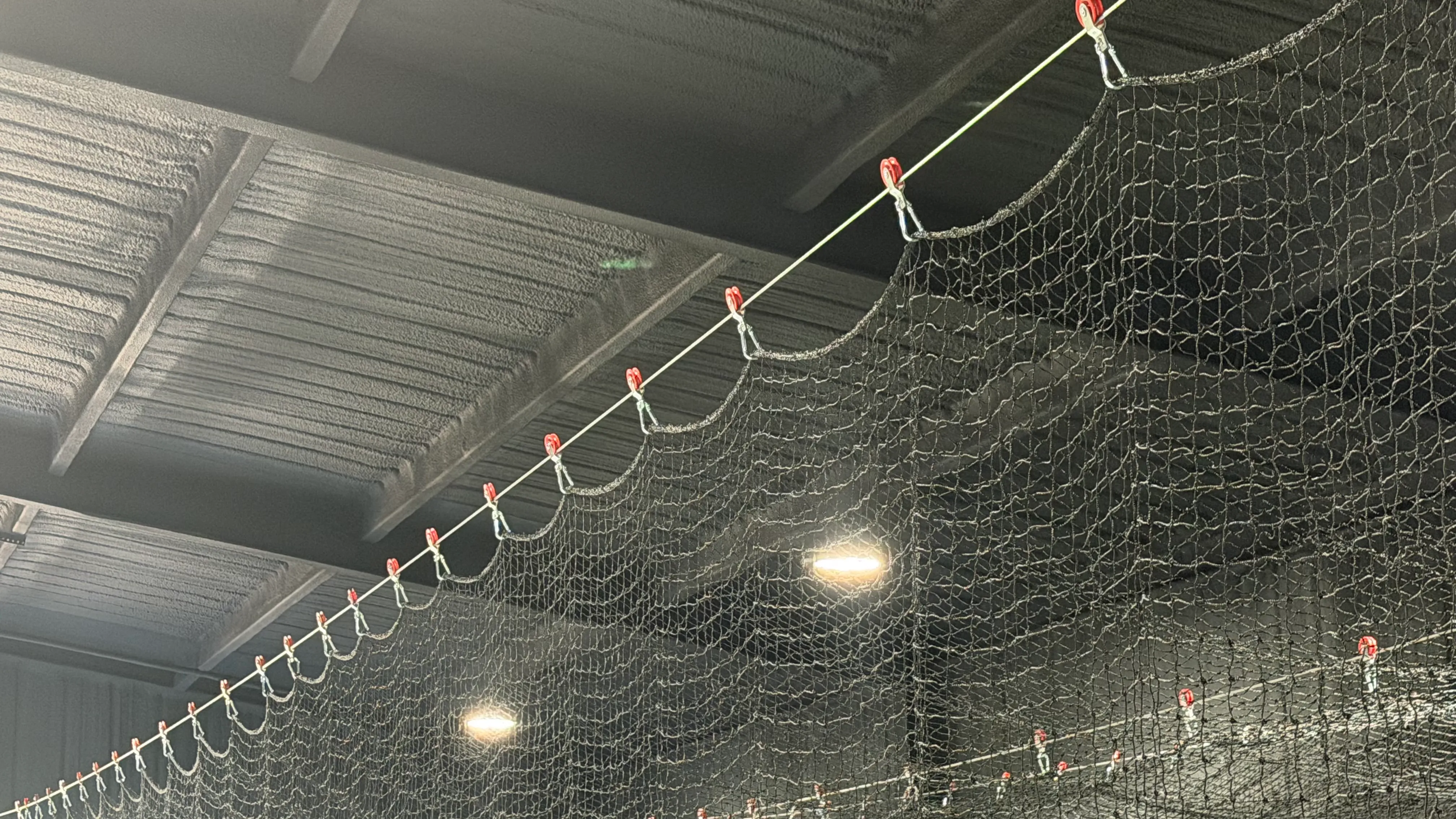 After 11 — Aledo backyard barn batting cage: 70' full-length retractable Cimarron net, Performance Pro turf, clay batter's box