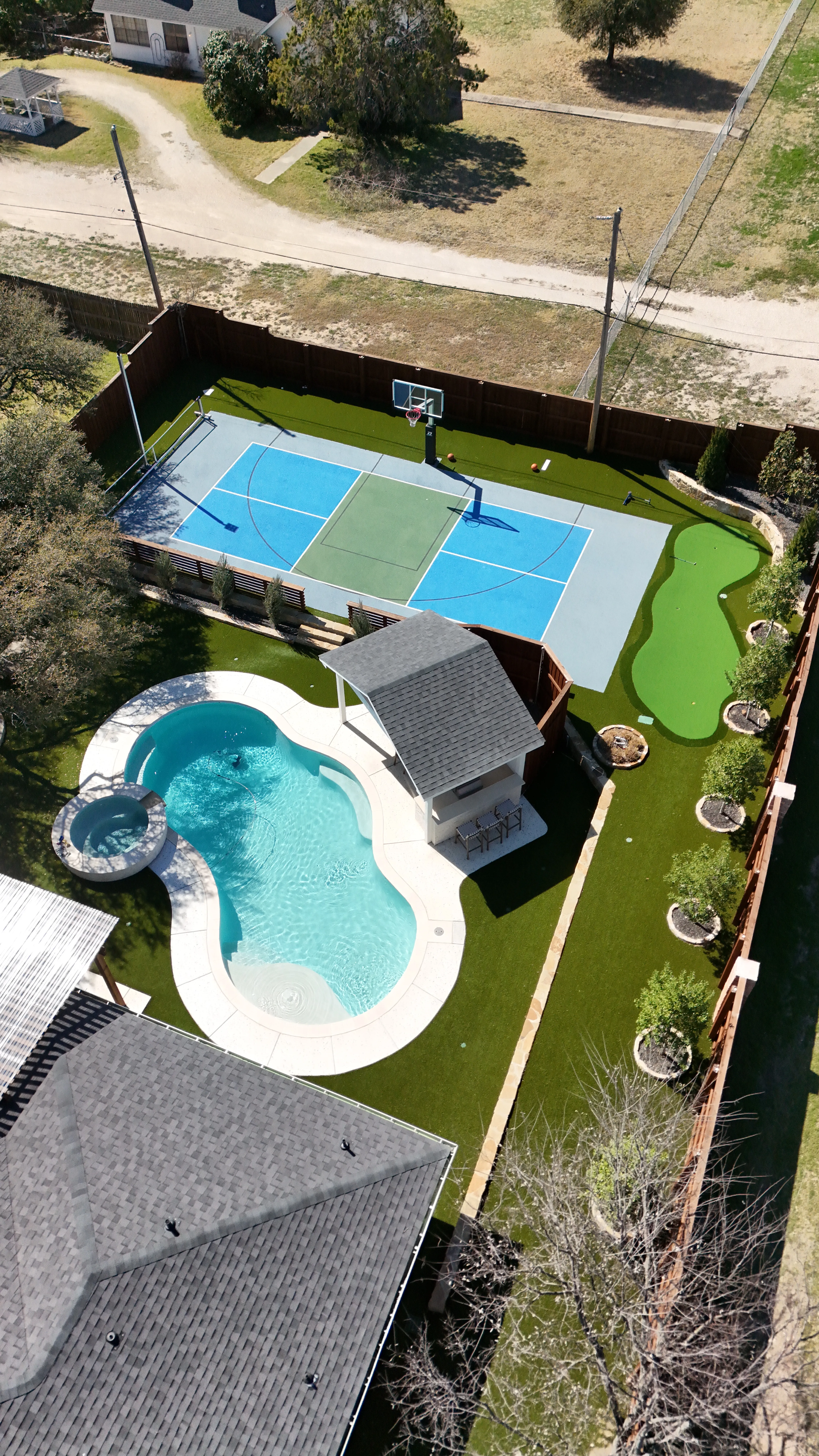 Aerial 2 — Aledo Airbnb-Ready Backyard — 3,000 SF Turf + Putting Green