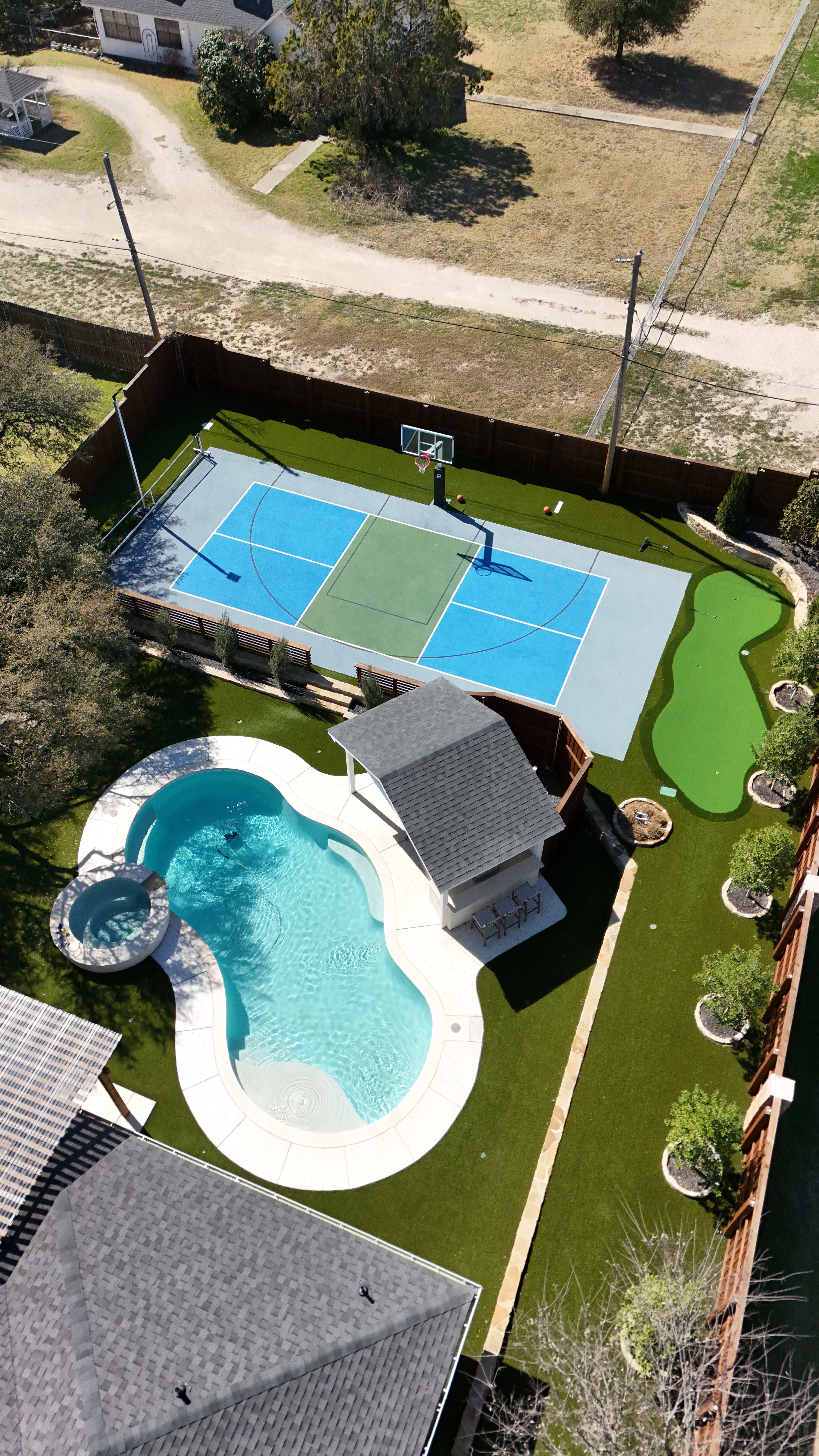 Aerial 3 — Aledo Airbnb-Ready Backyard — 3,000 SF Turf + Putting Green