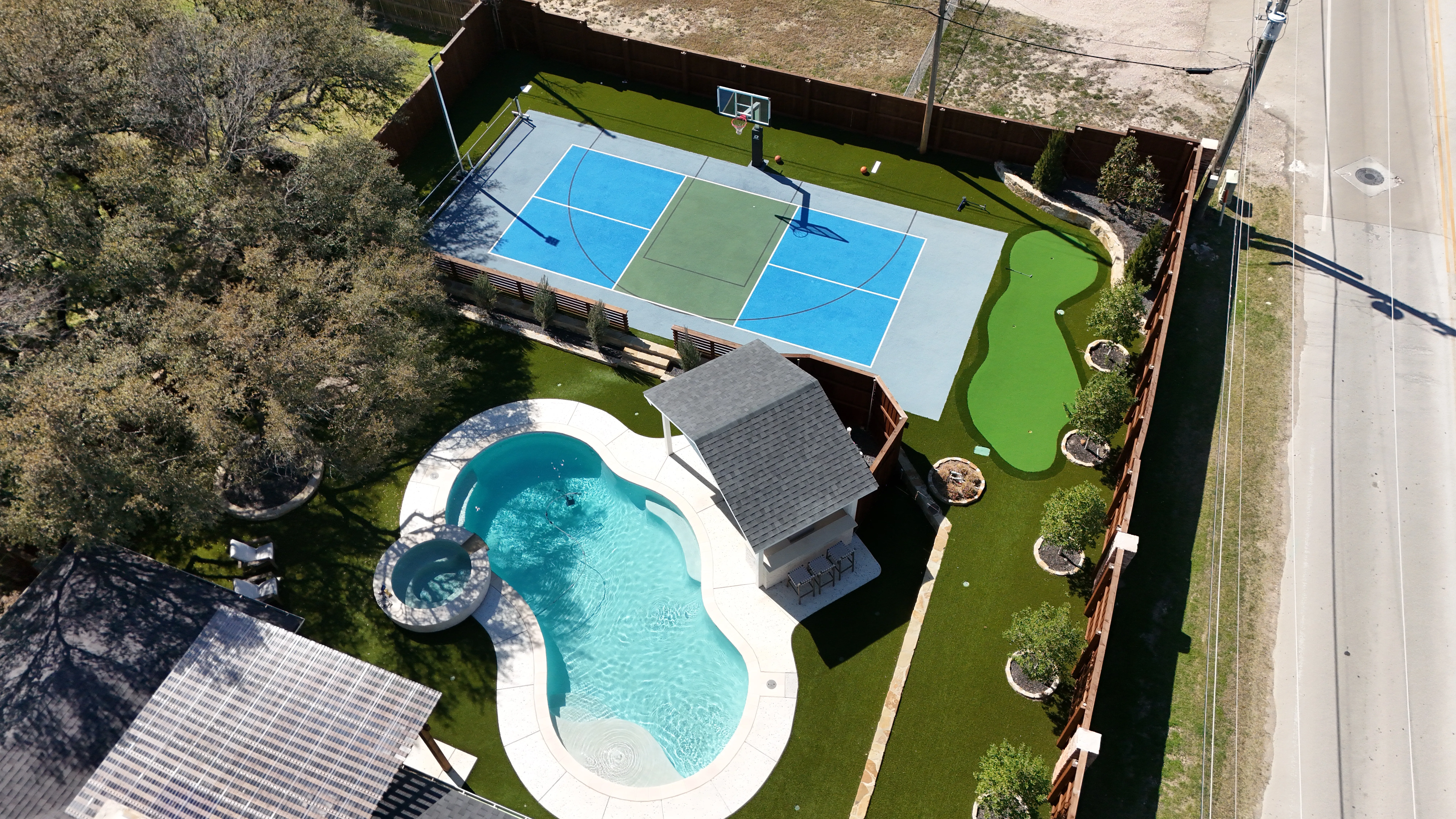 Aerial 4 — Aledo Airbnb-Ready Backyard — 3,000 SF Turf + Putting Green