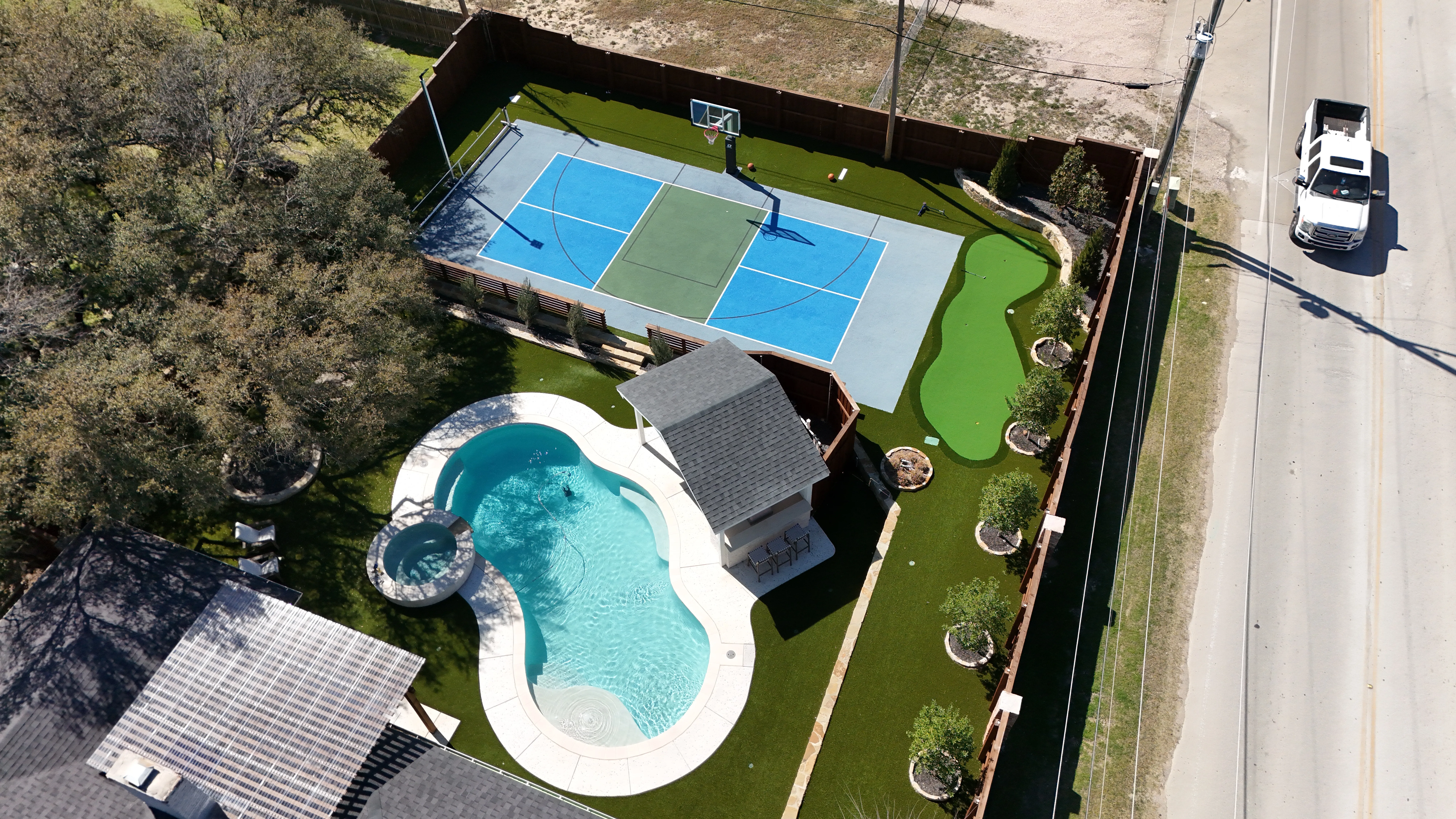 Aerial 5 — Aledo Airbnb-Ready Backyard — 3,000 SF Turf + Putting Green
