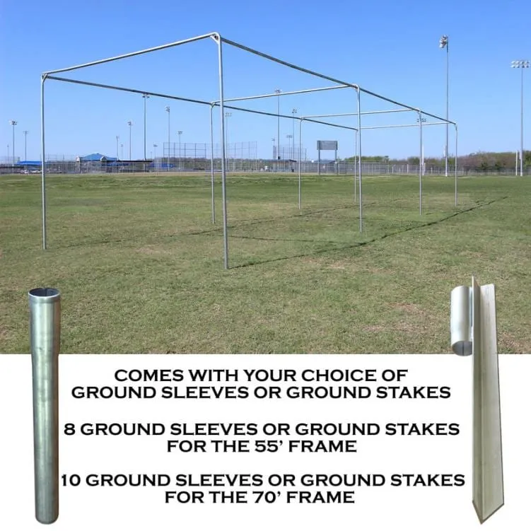 55x14x12 Commercial 1.5" Stand Alone Frame, 55x14x12 Commercial #45 Batting Cage Net, 7x4 #84 L-Net & Commercial Frame, 5x7 Vinyl Backstop w Batter's Image & Pro 6x12 Homeplate Mat product photo