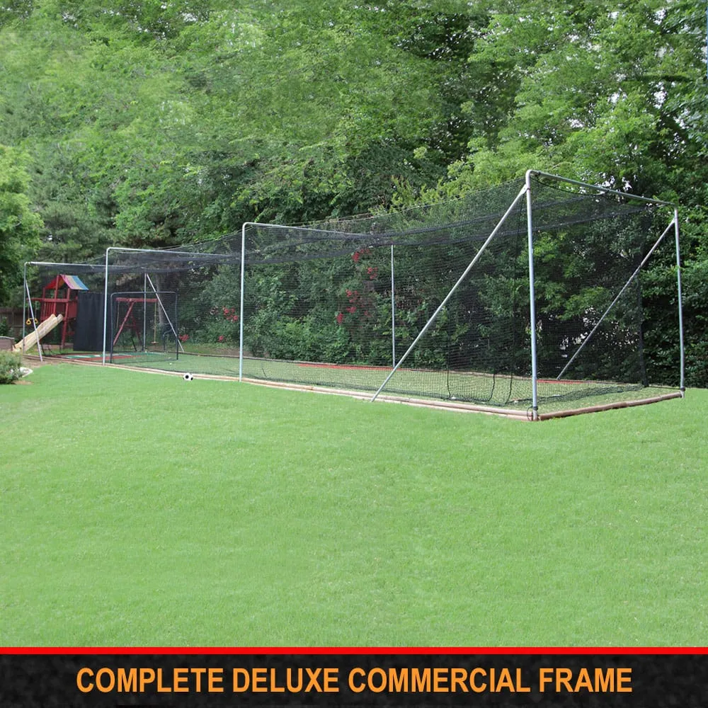 55' Deluxe Commercial Complete Frame, 55x14x12 Commercial #45 Batting Cage Net, 7x4 #84 L-Net & Commercial Frame, 5x7 Vinyl Backstop w Batter's Image & Pro 6x12 Homeplate Mat product photo