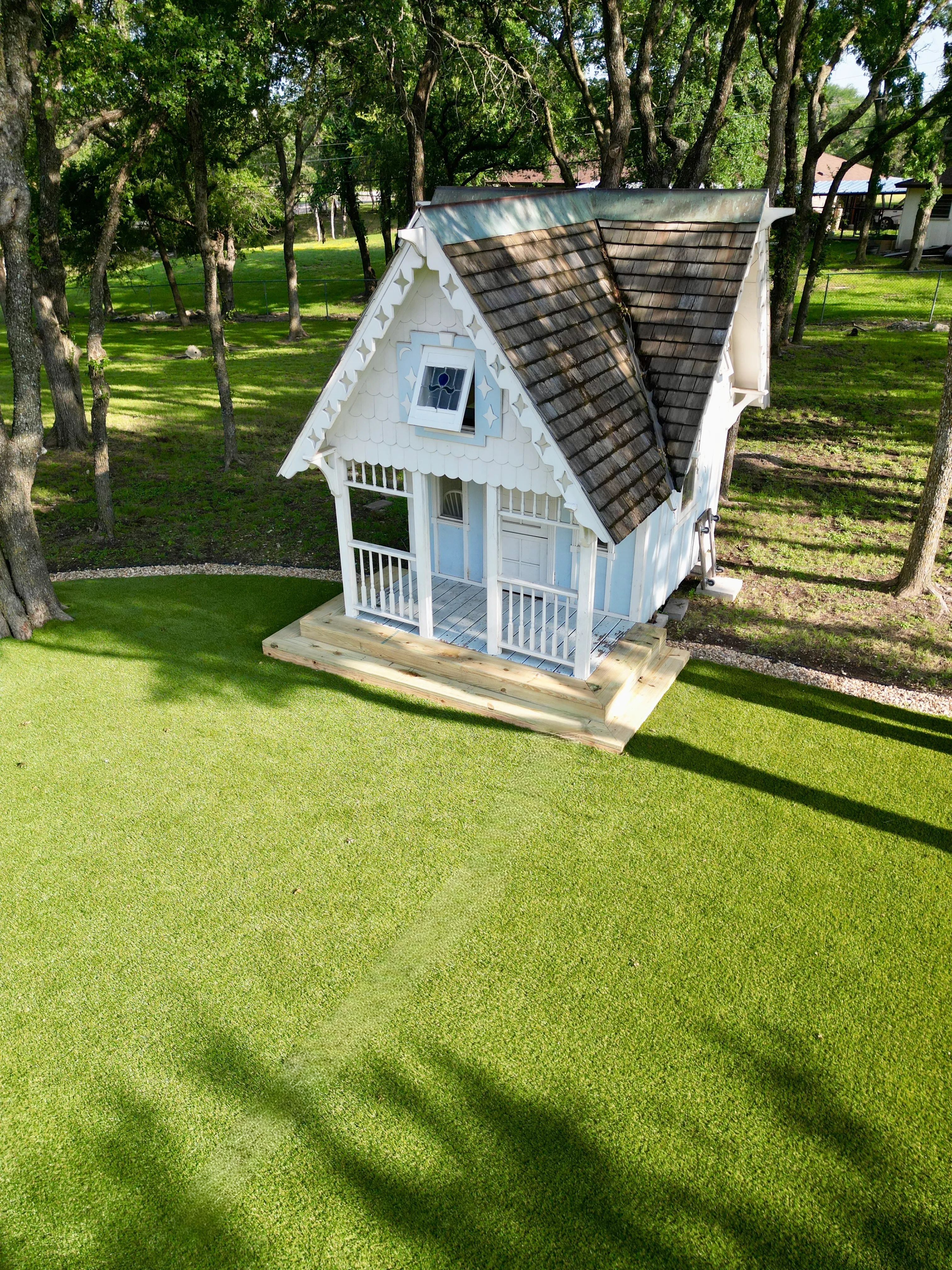 Aerial drone view of a Bearcat artificial turf install in Willow Park, TX (photo 7)