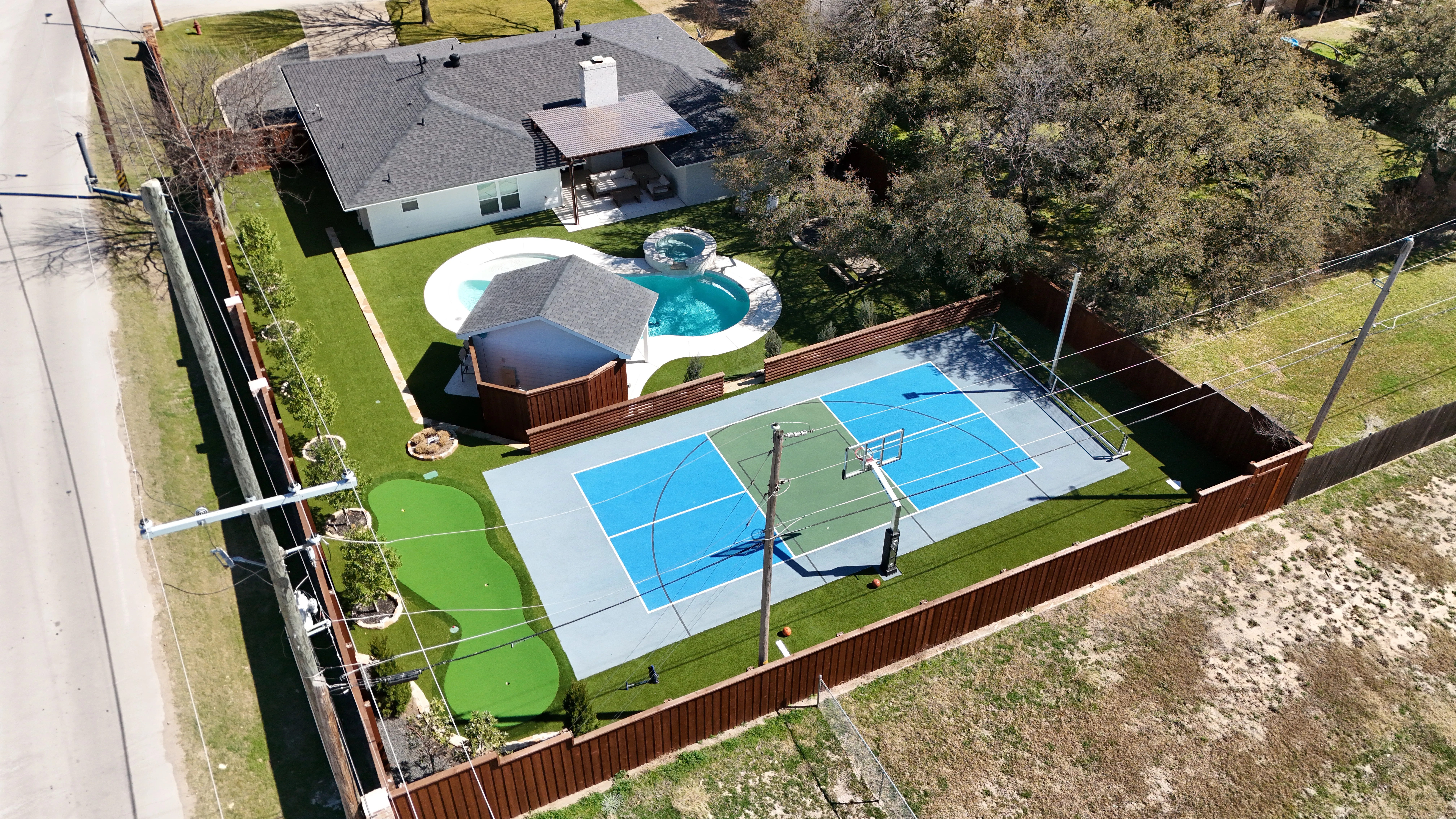 Aerial 2 — Aledo Airbnb-Ready Backyard — 3,000 SF Turf + Putting Green
