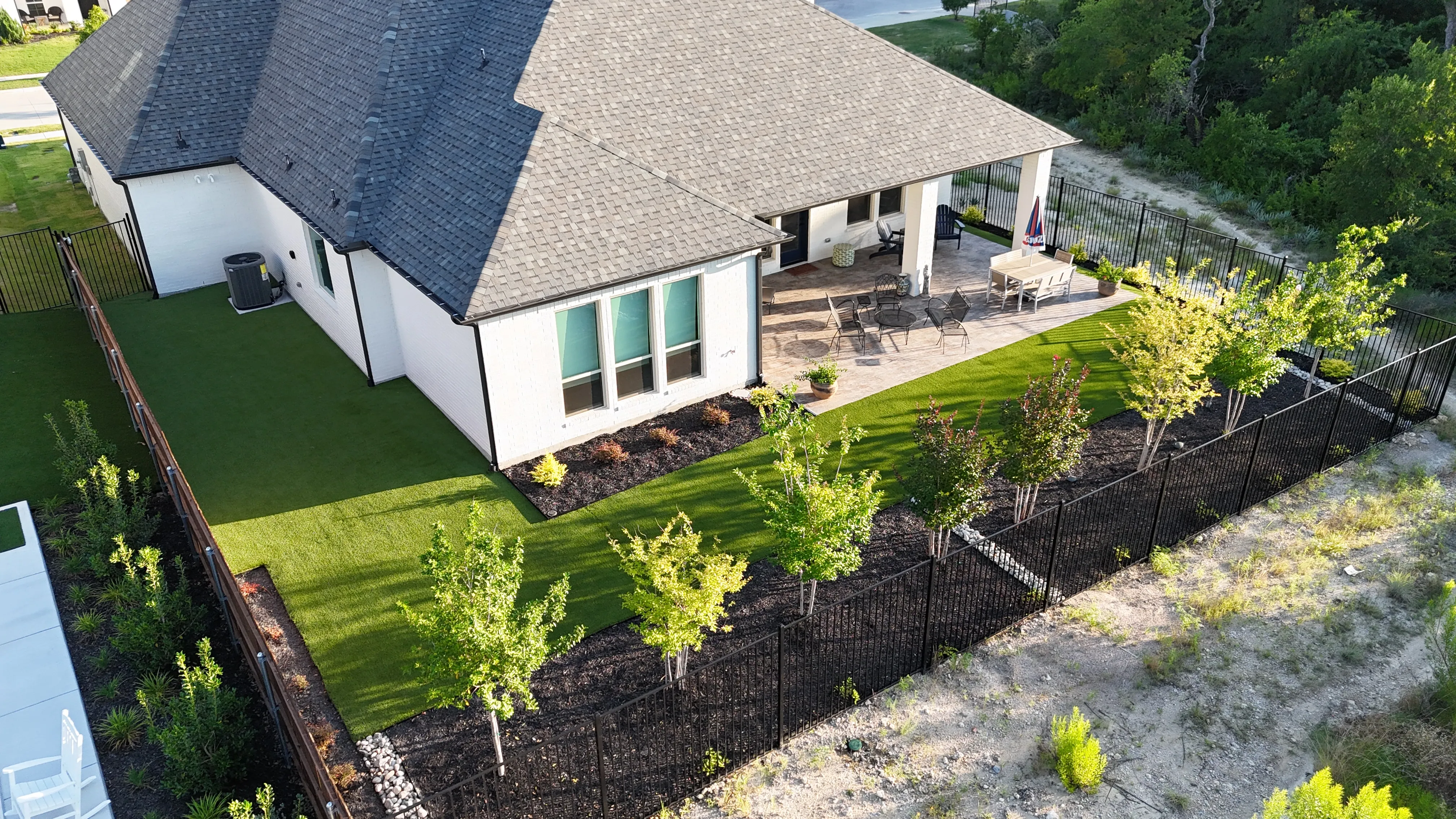 Aerial 7 — Parks of Aledo new build with Jobe Homes: a high-end greenbelt backyard built to enjoy, not maintain