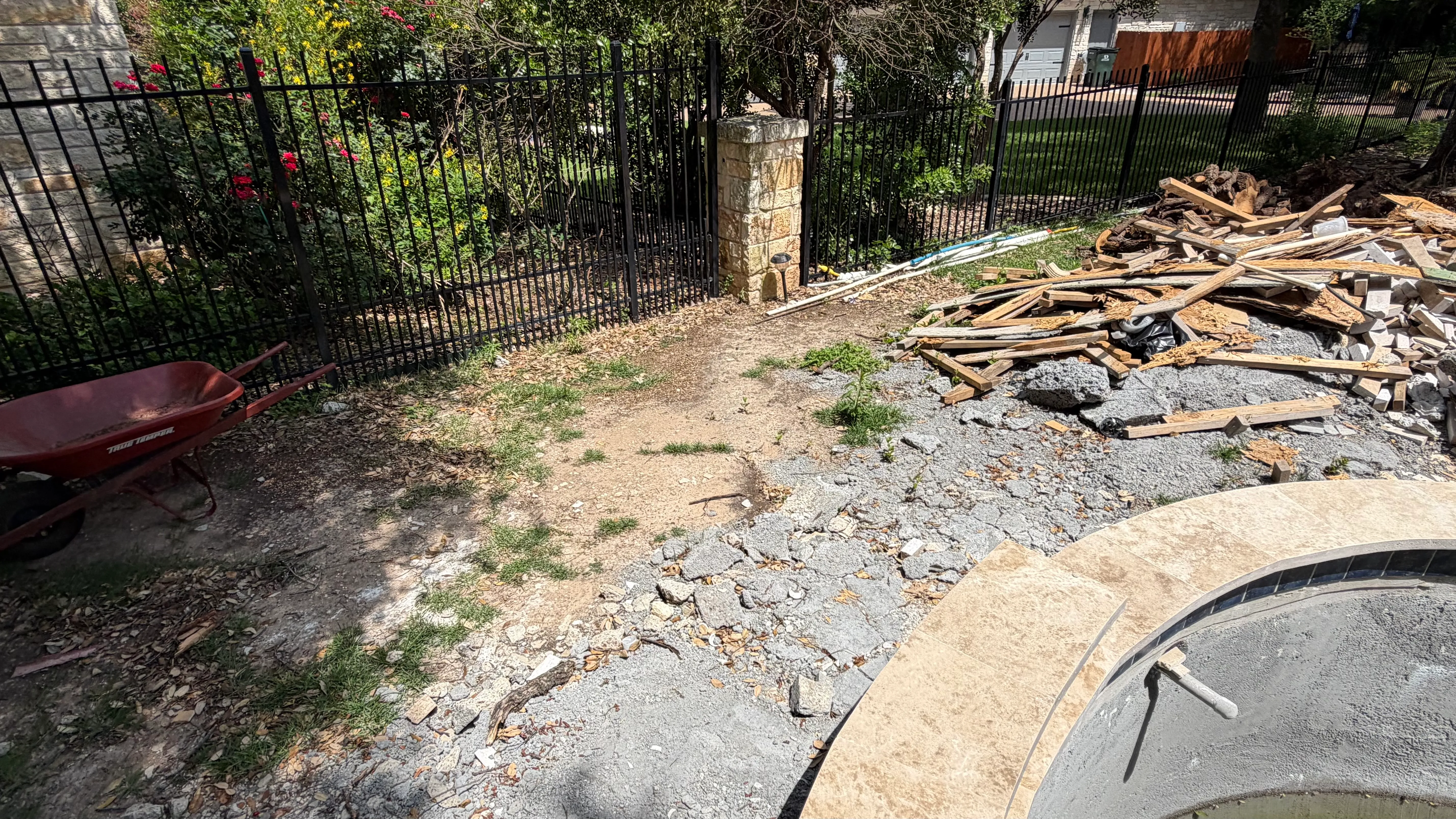 Before 8 — Georgetown complete backyard renovation: turf, limestone, and living space under the live oaks